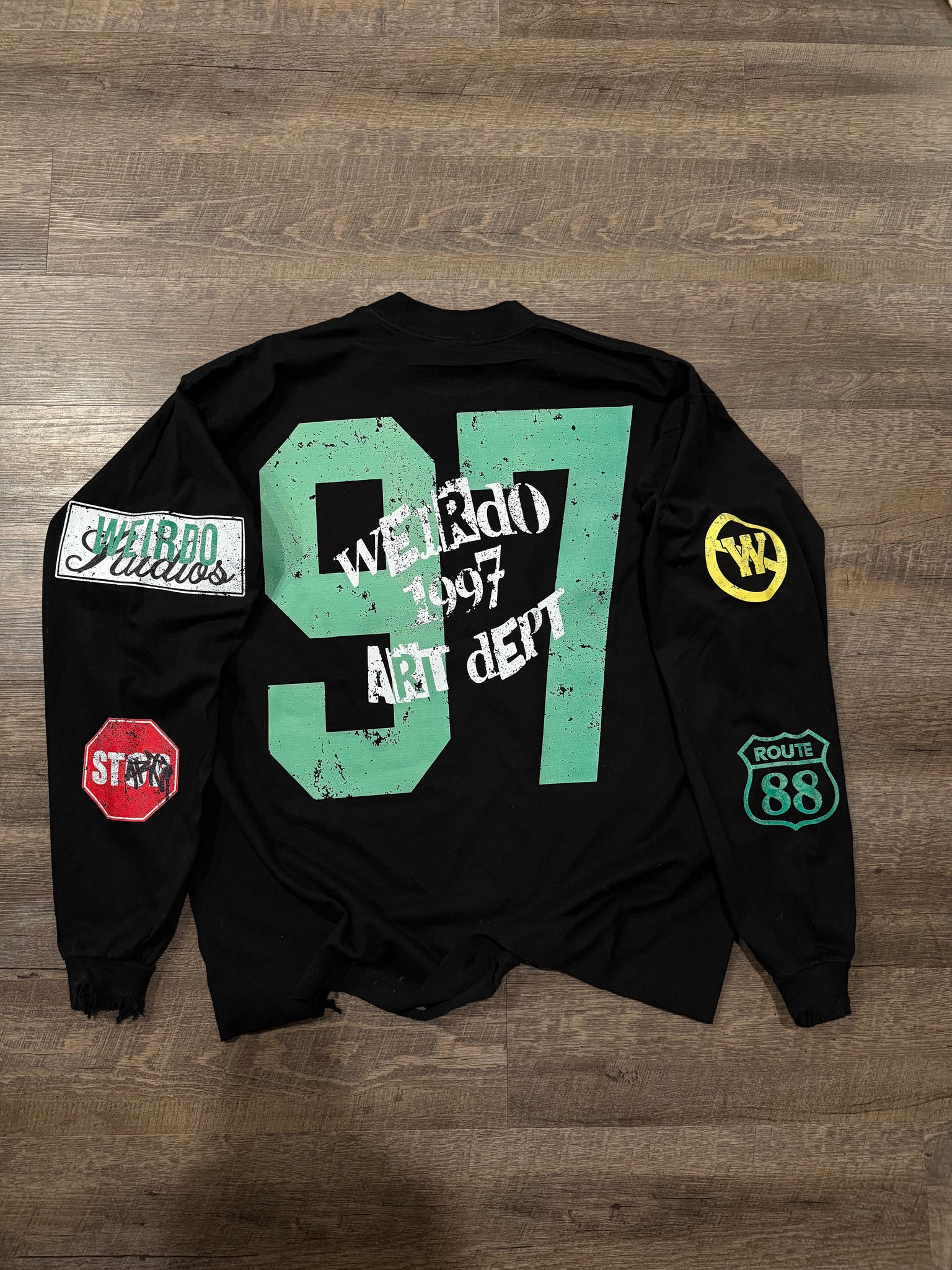 Heavyweight Long-sleeve Distressed “Davinci” Tee (Black) VERY LIMITED*******
